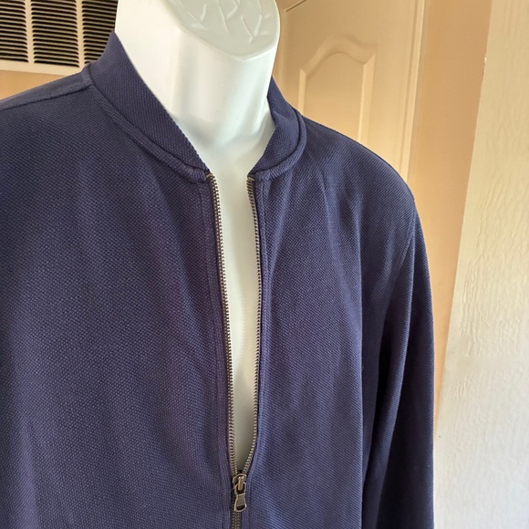 John Varvatos USA Full Zip Textured Knit Jacket Navy Blue Side Pockets M - Picture 2 of 4